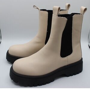 Jessica‎ Carlyle Shauna-15L Cream Black Lug Sole Platform Chelsea Boots Womens 7